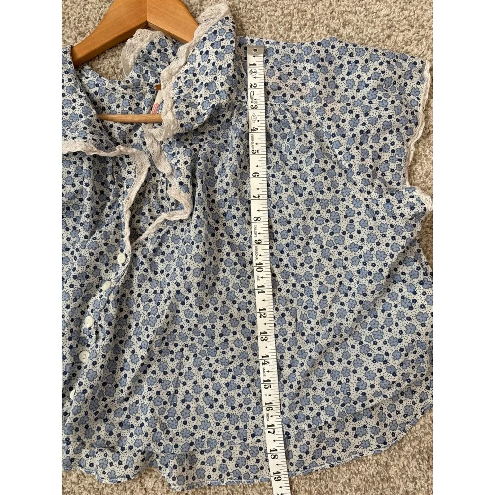 Free People Prairie Cottage Peter Pan Collar Blue Floral Lace Button Down Top S